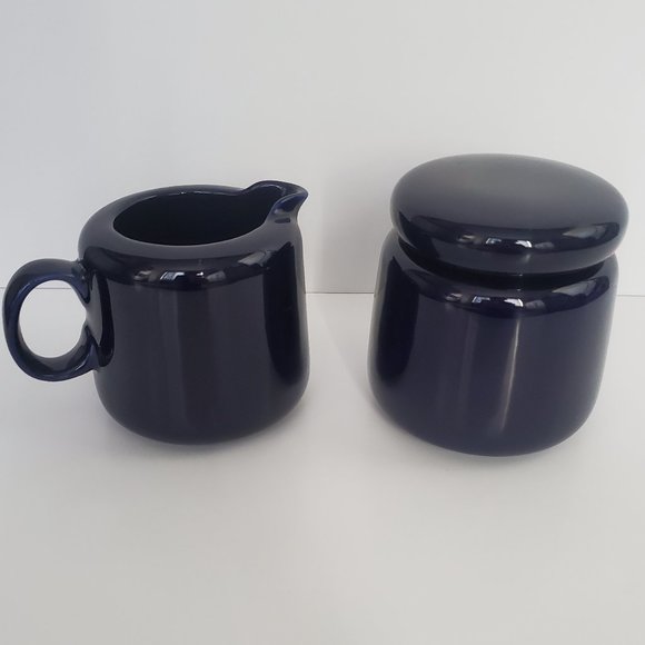 Minimalist Modernist Cream & Sugar server set Glossy Dark Navy Blue Sleek - Picture 1 of 9